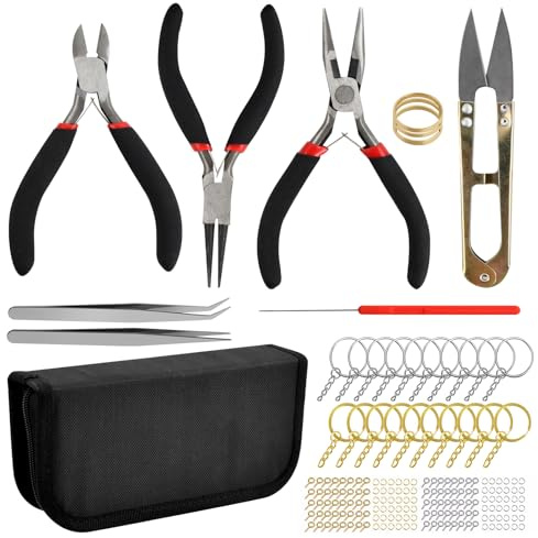 Lunaanda Jewelry Making Tools Kit, 8 PCS Jewelry Pliers Repair Set and 220 PCS Jewellry Making Supplies Set for DIY Handmade Bracelets, Necklaces, Earrings and Keychain Charms Making and Repair
