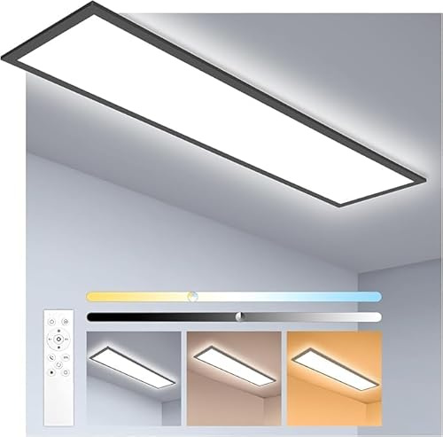 Oraymin LED Deckenleuchte Flach 100x25 CM, 30W 3300LM LED Panel Deckenleuchte, 3000K-6500K Wohnzimmerlampe Decke, Deckenlampe mit Fernbedienung, Küchenlampe, Schlafzimmerlampe, mit Speicherfunktion