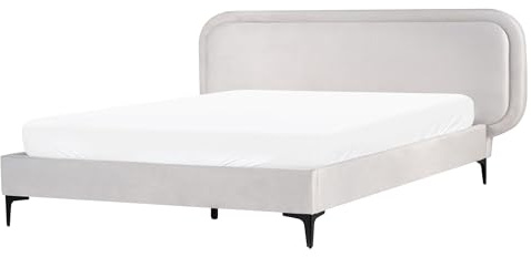 Beliani Modern Fabric Bed Frame EU King Size 5ft3 Light Grey Suzette