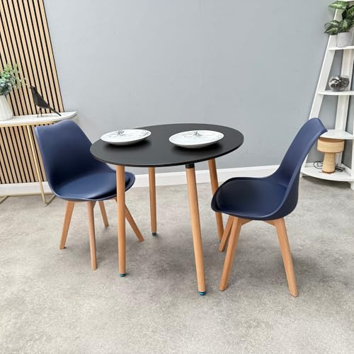 Life Interiors Dining Room Table Set for 2-80 cm Round Table & Dining Room Chairs Set of 2 with Cushions - PU Padded Seat w/Solid Wood Legs - Space Saving Modern Round Dining Se