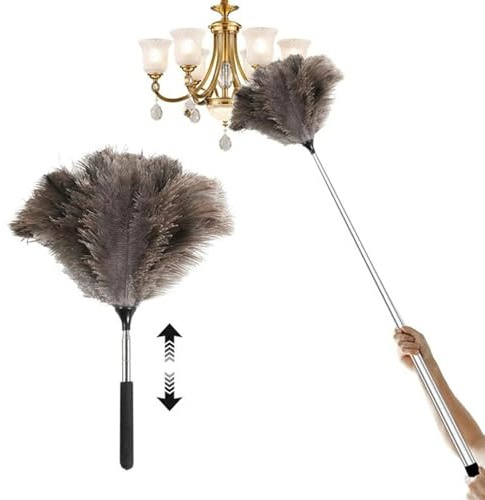 Extendable Ostrich Feather Duster Natural Fluffy 115cm Long Handle Cleaning For High Ceilings Lamps Cabinets