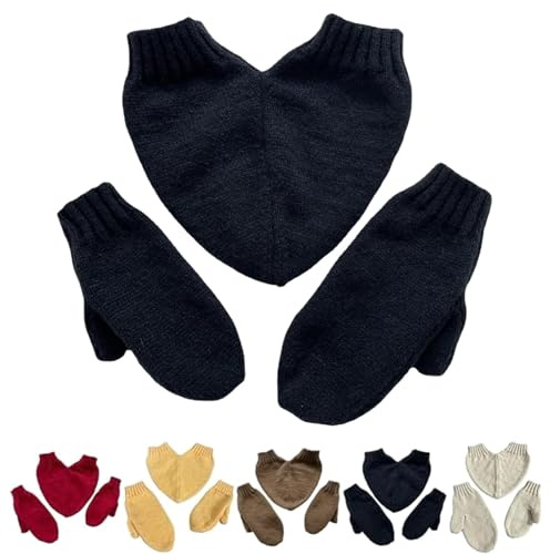 Tseonmis Lustige Händchenhalten-Handschuhe, gestrickte warme Paarhandschuhe, Fäustlinge für 2 Personen, Geschenk für Verliebte (Black)