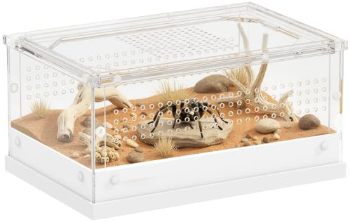 PawHut Reptilien-Terrarium 30x20x15 cm mit Schiebedach | 360° Acryl-Reptilienbehälter, Belüftung, für Schlange, Frosch, Spinne, Gecko, Tarantel, Stabheuschrecke, Mantis