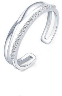 Mesnt Moissanite Rings White Gold, Ladies 18K Gold Double Layer Eternity Ring with Moissanite, Size O 1/2