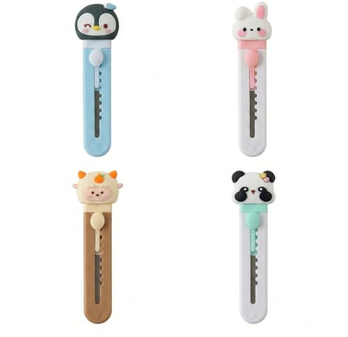 4 Pcs Animali carini Multiuso Portatile Coltello Multiuso Retrattile Cancelleria Taglierina di Carta Del Mestiere Mini Coltello Da Taglio