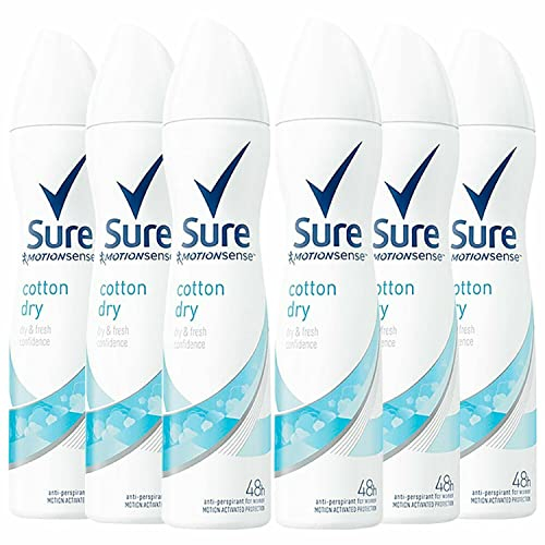 Sure Women Cotton Dry Anti-Transpirant Deodorant Aerosol MotionSense Technologie Anti-Transpirant Deo Spray 48h Schutz vor Schweiß und Geruch 6x 150ml