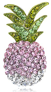 Alilang Frauen Mädchen süß Silber Pink Ombre Bunt Strass Tropische Ananas Frucht Brosche
