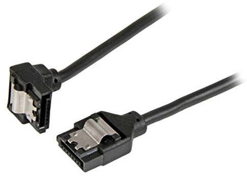 StarTech.com Câble rond à verrouillage SATA vers SATA coudé à angle droit de 30cm - Cordon Serial-ATA III 6Gb/s - Noir (LSATARND12R1)