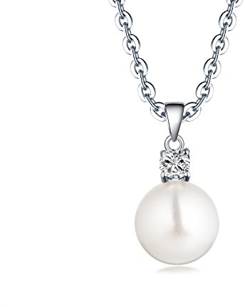 JO WISDOM Damen Perlen Kette Silber 925,Halskette Anhänger 8mm Weiß Süßwasserperle mit 3A Zirkonia,Schmuck für Frauen