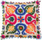 GURU SHOP Boho Kissenhülle, Farbenfrohes Besticktes Folklore Kissen im Mexikanischem Style - Weiß/pink/blau, Baumwolle, 40x40x0 cm