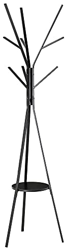 HOMCOM Freestanding Metal Coat Rack Stand 9 Hooks Clothes Tree with 1 Shelf Hat Display Hall Tree Hanger Bag Umbrella Hanging Organiser Black