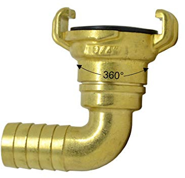 Klauenkupplung 90° Winkel 360° frei drehbar mit Schlauchtülle (25mm)
