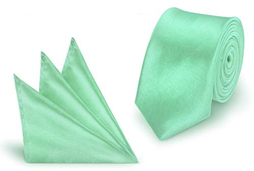 Krawatte + Einstecktuch Mint slim aus Polyester einfarbig uni schmale 5 cm