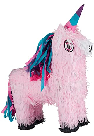 Relaxdays 4 TLG. Pinata Set Einhorn rosa, XXL Konfetti Sack, Pinatastab mit Augenmaske, Unicorn Piñata, Stock & Augenbinde, bunt