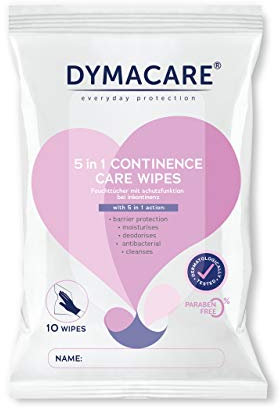 DYMACARE 5 in 1 Continence Care Wipes | Adult Scented Premium Disposable Incontinence Cloths | Skin Cleansing Wipes with Barrier Protection | 1 Pack (10 Wipes in Total)