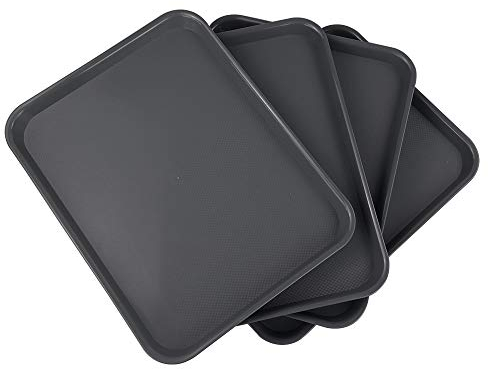 Xowine Juego de 4 bandejas de Comida rápida, Bandeja de plástico para Servir cafetería, Color Gris