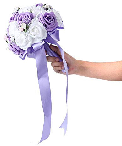 Matrimonio Bouquet Romantico Fiori Artificiali Rosa Mazzo Mazzo Da Sposa Per La Casa Giardino Partito Decorazione Di Nozze(Viola)