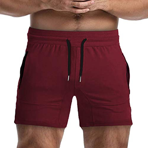 EVERWORTH Solide Herren-Shorts für Fitnessstudio, Workout, Bodybuilding, Laufen, Training, Joggen, kurze Hose mit Reißverschlusstasche, 3 Farben, Rot/Ausflug, einfarbig (Getaway Solids), X-Klein