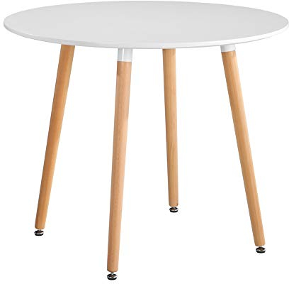 GOLDFAN Esstisch Weiß küchentisch mit Beine aus Buchenholz Moderner Stil Runder Tisch Holztisch für Wohnzimmer Büro Küche