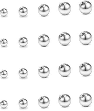 Rajnard 20Stk Piercing Kugel Edelstahl 16/18G Ersatzkugeln für Lippenpiercing Labret Ohrringe Septumringe mit Außengewinde 3 mm-8 mm