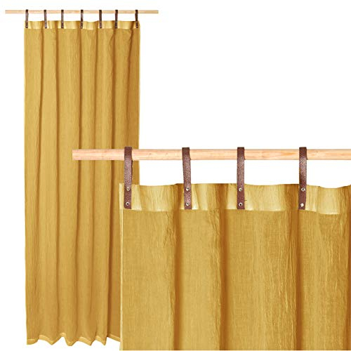 JEMIDI Vorhang transparent 135x245cm - Gardine mit Schlaufen aus Kunstleder - Schlaufenschal lang für Wohnzimmer Schlafzimmer - Vintage Look - senffarben