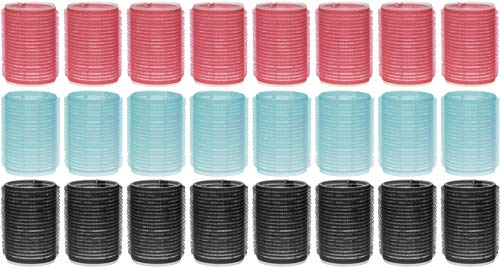 MIJOMA Lot de 24 bigoudis adhésifs - Bigoudis auto-adhésifs pour de belles boucles - Rouleaux à cheveux en vert menthe, rose, noir - Coiffure sans chaleur (diamètre 30 mm)