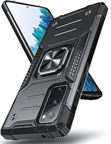DASFOND Armor Hülle für Samsung Galaxy S20 FE 4G/5G Case Militär Stoßfest Handyhülle [Upgrade 2.0] 360° Metal Ring Halter Ständer Schutzhülle [für Handyhalterung Auto Magnet], Schwarz