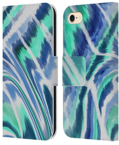 Head Case Designs Offizielle Suzan Lind Blau Grün Weiß Tie Dye 2 Leder Brieftaschen Handyhülle Hülle Huelle kompatibel mit Apple iPhone 7/8 / SE 2020 & 2022