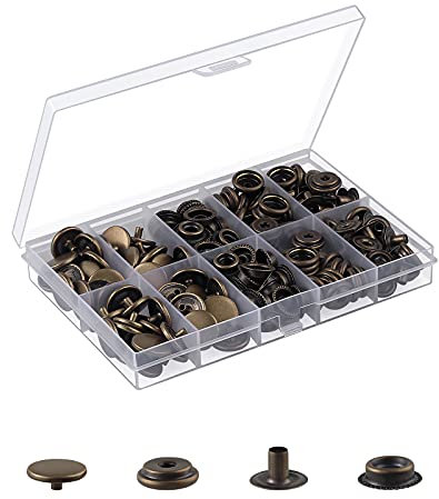 Juego de 50 Botones de Presión con Cierre de Presión de Acero Inoxidable de Fijación Botones de Metal Instantáneos sin Clips de Costura para Bolsos Vaqueros Ropa Tela Artesanía(Bronce)