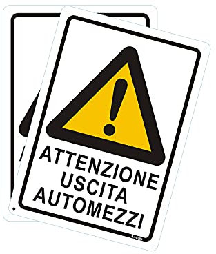 Andchi 2 Pezzi Segnale Triangolare di Attenzione Uscita Automezzi, Segno di Attenzione, Segnale di Avvertimento di Sicurezza, Cartello in Alluminio in Metallo, Antiruggine 25 x 35 cm