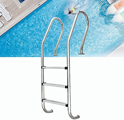 Scaletta per Piscina interrata, pontile per Piscina in Acciaio Inossidabile con 3 gradini Antiscivolo e corrimano - Comodo e Pratico
