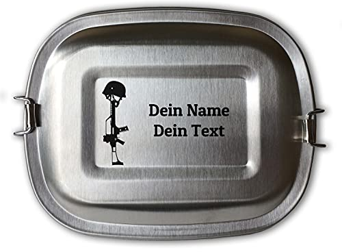 elbedruck Edelstahl Brotdose Lunchbox mit Gravur G36 Sturmgewehr Dein Name personalisiert Wunschgravur in 3 Größen auch als Set Soldat Bundeswehr Militär (Lunchbox G36 groß)