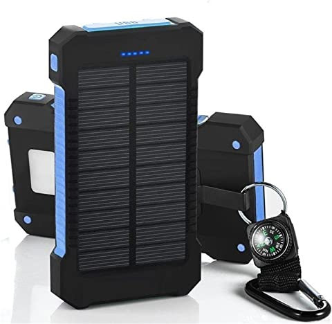 WFEI Solar Power Bank Waterproof 80000mAh Solar Charger 2 USB Ports External Charger Powerbank with LED Light Solar Charger,Blue