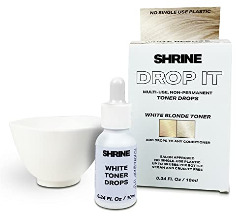 SHRINE Drop It WHITE BLONDE Toner Drops | Damage-Free Colouring | 10ml | Customisable Anti-Brass Toner Drops | Brightens White Blonde | Semi-Permanent DYE | Up To 30 Uses | Mix with Conditioner