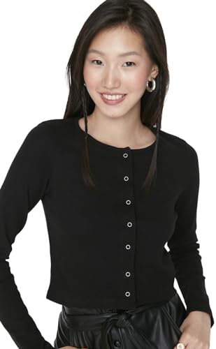 Trendyol crop gestrickte bluse mit schwarzen stiften, schwarz,