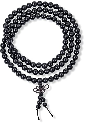 Edelstein Natürlichen Schwarzen Onyx Buddhistischen Mala Gebet Perle Lange Natürliche Stränge Perlen Für Meditation Gebet Yoga Rosenkranz Halskette Für Männer Für Frauen Stacking Wrap Stretch Armband