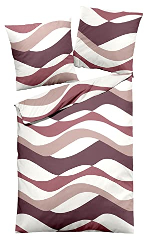 Dormisette Edel Biber Bettwäsche 155x220 Wellen aubergine Taupe weiß 1540-60