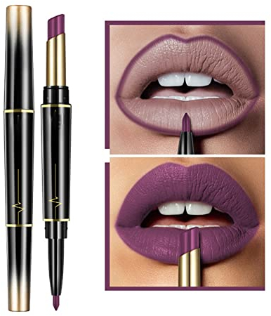 XIRUJNFD 16 Color Long Lasting Lipstick Lip Liner Combo, Dual Heads Lip Liner and Lipstick Set, Long Lasting Lipstick 24 Hour Waterproof, Matte Lip Liner (#12)