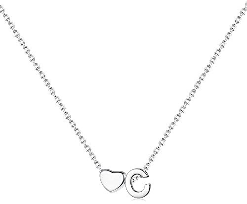 Chriscoco Kette mit Buchstabe 𝐒𝐢𝐥𝐛𝐞𝐫 𝟗𝟐𝟓 Halskette mit Buchstaben Gold/Silber Kette Damen Hypoallergene Herzkette Anfangsbuchstaben Silberkette damen - Mit Schmuckschatulle