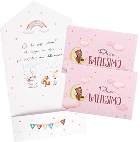 2pz Portasoldi Biglietto Auguri Battesimo Bimba Buste Porta Soldi 11cm*16cm Bambina(Rosa Bimba)
