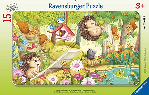 Ravensburger Puzle Infantil – 05661 Divertidos Animales de jardín – 15 Piezas Rompecabezas con Marco para niños a Partir de 3 años