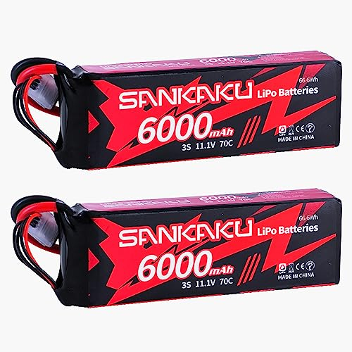 SANKAKU Batteries Lipo 3S 6000mAh 70C 11,1V Lipo avec connecteur Deans T pour RC Buggy Véhicules Voiture Camion Réservoir Bateau Hobby 2 pièces