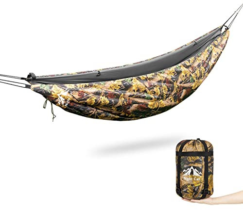 Night Cat Hängematte Underquilts Schlafsack Einzel Isolierte Unterdecke für Hängematte 4 Jahreszeiten Leicht Weich Warm 5-20℃ 8x3.6ft Camouflage