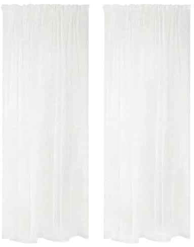 WOLTU Gardinen Wohnzimmer mit Kräuselband 4er Set transparent Vorhang Leinenoptik Halbtransparent Voile Fensterschal Dekoschal Leinenvorhang Stores für Kinderzimmer Schlafzimmer 140x245 cm Weiß