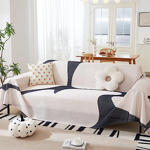 Homxi Sofabezug 3 Sitzer Ecksofa,180x380CM,Sofabezüg Geometrisch Muster Sofaüberwurf Eisseide Handtuch Sofa Weiß Schwarz Sofa Überzug Decke