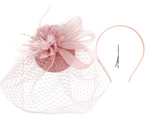 Chapeau bibi pour femme - Chapeau de mariage - Clip à cheveux - Bandeau - Bandeau - Pour fête de thé - En maille - Pour l'église, Halloween, cocktail, club, Rose, Taille unique