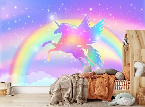 3D Mural Wallpaper Rainbow Unicorn 3D Murals Wallpaper for Bedroom and Living Room Wall Decoration