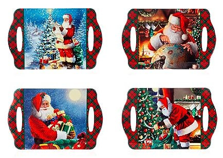 Vassoio SOTTOPENTOLA Natalizio Ceramica Varie Fantasie 28x18 cm sotto pentola pentole per Feste di Natale Decorazione casa Cucina (Babbo Natale)