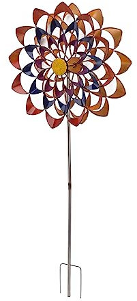 Pinwheel Windmills on Stakes for Garden, 3D Metal Wind Spinner, Garden Wind Spinners, Bird Scarers Pigeon Deterrent, Outdoor Yard Lawn Garden DIY Windmill Party Decor