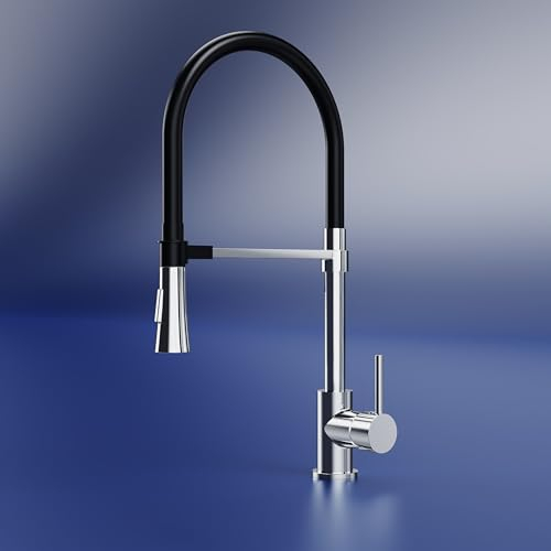 EMKE Küchenarmatur - Flexibler Wasserhahn Küche, 360° Drehbar Küchenarmatur - Spültischarmatur mit 2 Strahlarten, Küchenarmatur mit Flexibler Auslauf, Chrom